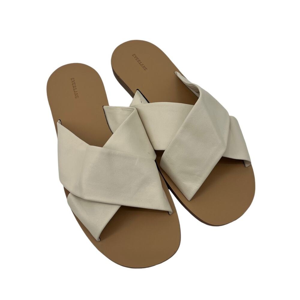Everlane White Crisscross Leather Slide Sandals - Picture 3 of 6